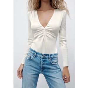 Zara Women's Elegant Satin Long Sleeve Bodysuit NWOT - Size M